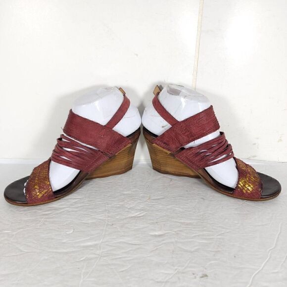 A.S.98 Women's EU37 US6,5 Burgundy Leather Wedge Heels Strappy Slingback Sandal - Picture 5 of 15